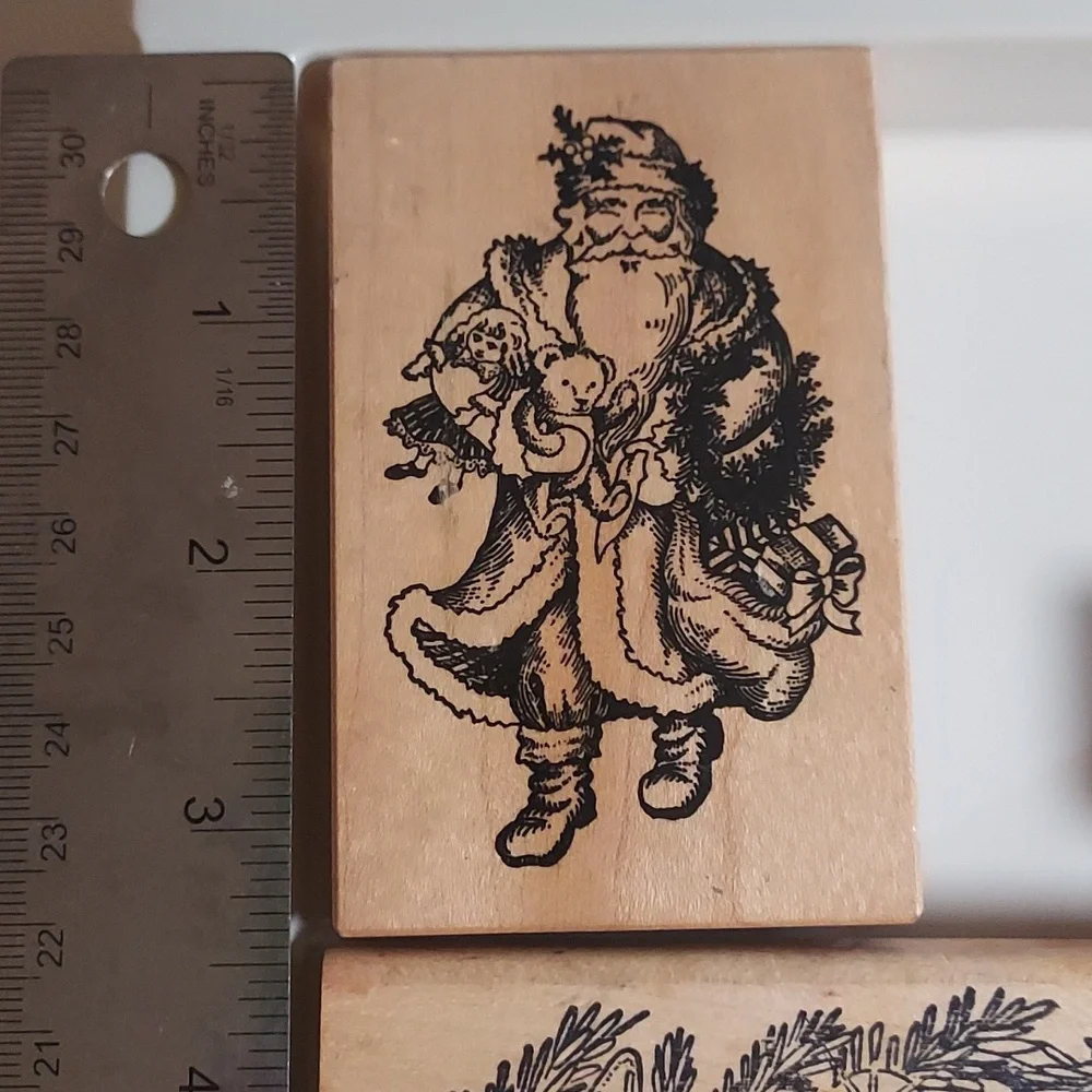 Rubber Stamps Christmas Theme Set Of 10 Holiday Wooden Stamps
